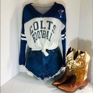 NFL Indianapolis Colts Embellished Woman’s Long Sleeve Blue White T-shir…